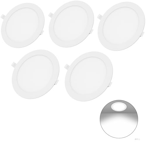 papasbox 5 Stück Deckenlampe LED Deckenleuchte Flach Rund 12W 6500K Kaltweiß Decke 1080LM | Super Hell Ultradünn Wohnzimmer Panel Lampe für Küche Schlafzimmer Flur Keller 17cm LED Einbauleuchten