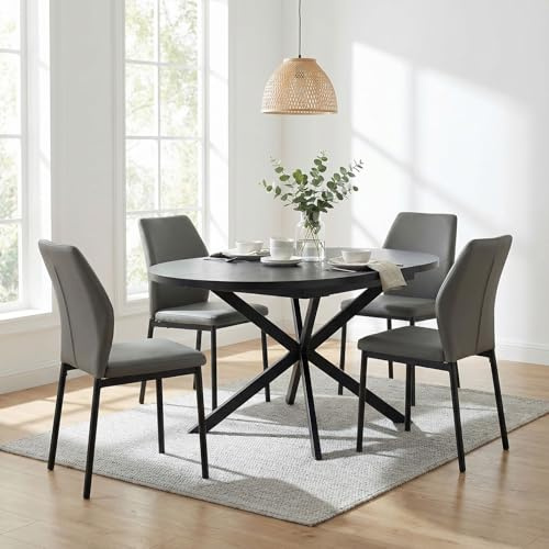 IDIMEX Essgruppe Chester/GINOVA mit ausziehbarem Tisch und 4 Stühlen, Schwarz/Grau - Esstisch ausziehbar, Pflegeleichte Materialien, modernes Design, Esszimmermöbel ideal für kleinere Essbereiche.