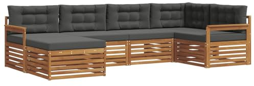 vidaXL Outdoor-Sofagarnitur mit Kissen 6 pcs Natur und Anthrazit, Moderner Outdoor-Sofa, robuster Sitzecke für Garten, bequemer Lounge für die Terrasse