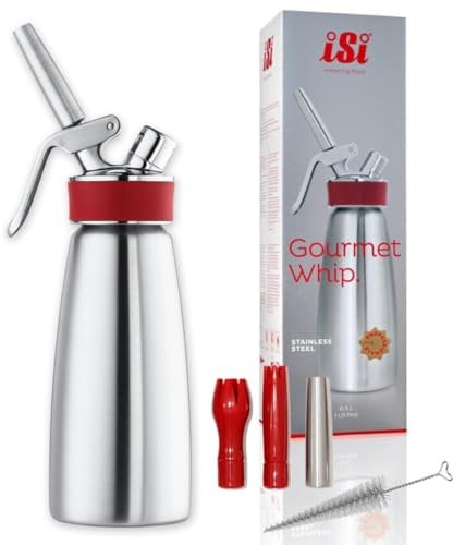 ISI Sahnespender 500ml, Gourmet Whip Plus, 0.5 Liter, aus hochwertigem Edelstahl, Betrieb Sahnekapseln, für Sahne, warme und kalte Saucen, Suppen, Espumas und Desserts