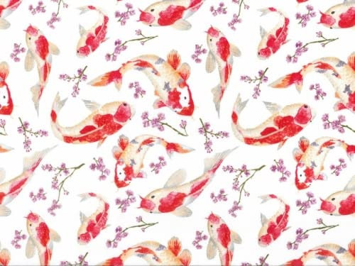 Popelin-Stoff mit orientalischem Fischmuster, Meterware, Elfenbeinfarben