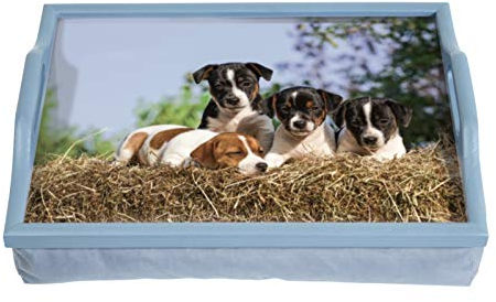 Wooden Lap Tray with Handles and Cushion Lovable Puppies Design Handles on Side Give Great Stability Lightweight Fully Portable, Use in any Room Easy Clean Tray Eat, Read, Work on your Lap Top