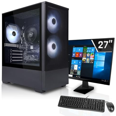 SYSTEMTREFF Office Komplett PC Set Intel Core i3-14100 4x4.7GHz | UHD 730 4K | 500GB M.2 NVMe | 16GB DDR4 RAM | Windows 11 | 27 TFT Monitor | Desktop Paket Computer Rechner für Büro Business