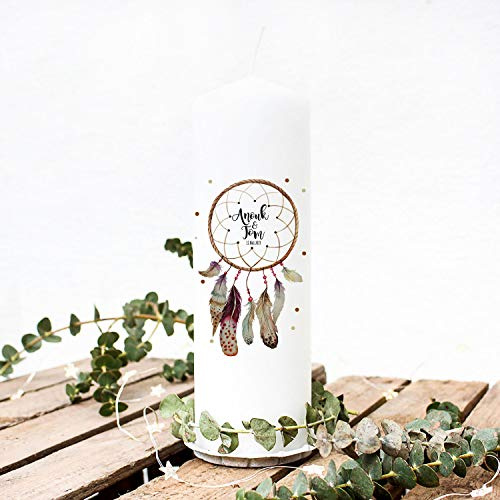 Hochzeitskerze Kerze zur Hochzeit Trauung Traukerze Vermählung mit Traumfänger Wunschnamen & Datum wk93 ilka parey wandtattoo-welt®