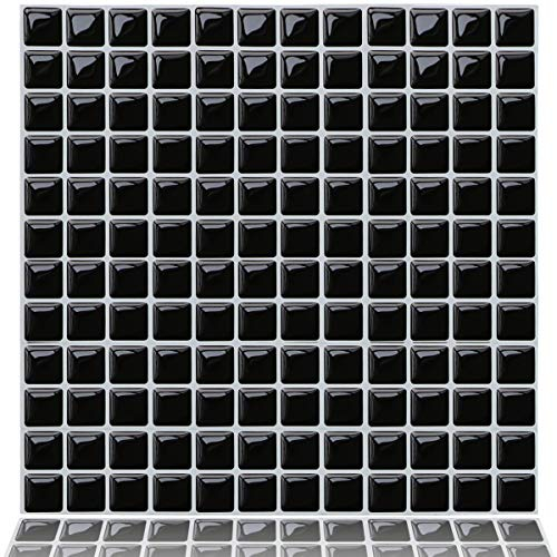 Yoillione Kitchen Wall Tiles - Black Mosaic Tile Stickers, 3D Self Adhesive Vinyl Peel and Stick Tiles for Bathroom and Kitchen Backsplash