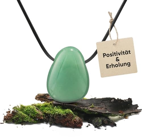 PURAJA Edelstein Anhänger aus echtem Naturstein: Grüner Aventurin | Kristall Kette mit Tropfen Anhänger inkl. edlem Kordband | Premium Heilstein/Glücksstein aus hochwertigen Mineralien