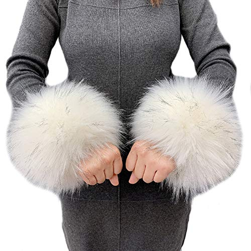 Asudaro Winter Warme Wrist Band Cuffs Wärmer Handschuhe Fell Pelz Stulpen Armstulpen Manschetten Fellstulpen Pulswärmer Faux Pulswärmer Manschetten für Damen Mädchen
