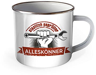 Trötsch Emaille Becher Handwerker Tasse Staatlich geprüfter Alleskönner: Kaffeetasse Teetasse Geschenkidee Geschenk Tasse Emaillebecher, White
