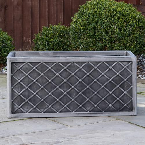 70cm Lazio Grey Plastic Pewter Effect Garden Patio Plant Pot Planter