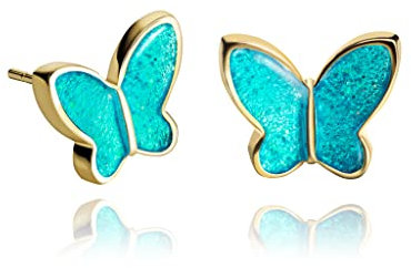 Luxus Klein Ohrstecker für Damen (Stil 26 - Funkelnd Schmetterling Azurblau Gold)