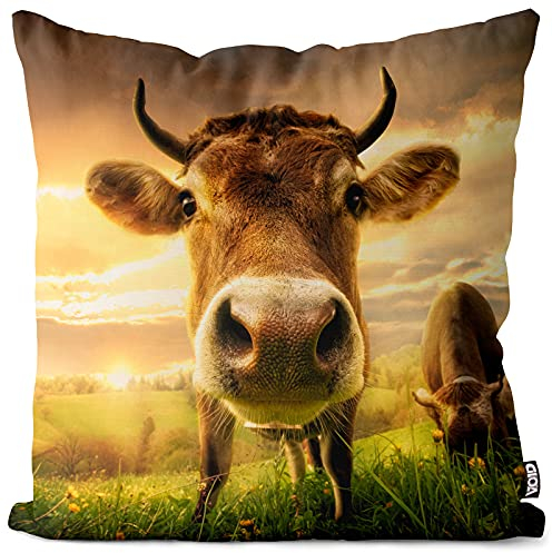 VOID Kuh Weide Landschaft Kissenbezug Kissenhülle Sofakissen Kissen Deko Outdoor-Kissen Dekokissen, Kissen Größe:40 x 40 cm