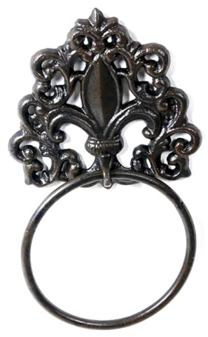 linoows Hakenleiste, Handtuchhalter Barock Lilie, Handtuch Haken mit Ring, Badezimmer Wandhalter