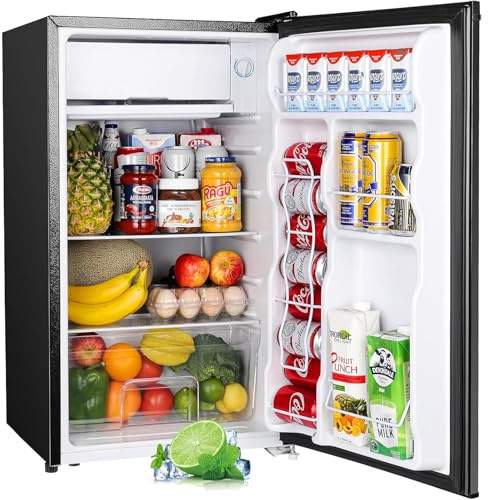 Upstreman 3.2 Cu.Ft Mini Fridge with Freezer, Single Door Compact Refrigerator, Adjustable Thermostat, Small Refrigerator for Dorm, Bedroom, Office, Black-BR321