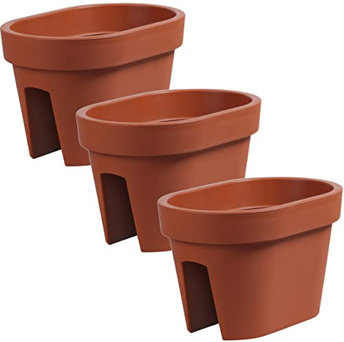 botle Satz von 3 Stück Balkonkiste Blumenkasten Geländerkasten Balkonkasten Geländertopf 39,5 cm | 12,3 L Terrakotta Balkon-Blumenkasten oval