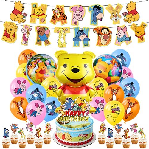 Geburtstag Luftballons Bär, Geburtstag Luftballons Kinder, 33 Stück Bär Geburtstage Luftballons Kit, 16 Gelb Orange Rosa Blau Latex Ballons, Große Größe Folienballons Bär, 13 Cake Topper