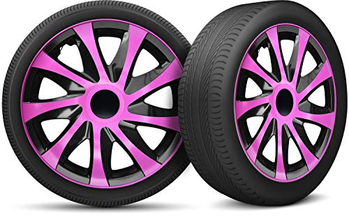 Radkappen 13 Zoll Radzierblenden 4er Set passend für alle Stahlfelgen - Einstellbarer Sicherungsring - Schwarz Rosa Pink