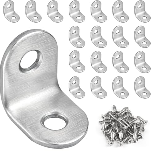 JatilEr 20 staffe angolari, 20 × 20 mm, staffe angolari a 90 gradi a L, in acciaio inox, con 40 viti, staffa a forma di L, staffe piccole per fissaggio di mobili in legno