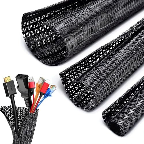 13mm-3m Multifonction Autofermeture Gaine de Câble en Tissu - Gaine de Câble Noire pour Le Rangement des Câbles de Télévision, Ordinateur, Maison, Cinéma et Voiture.