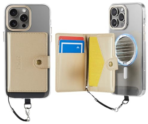 ZICISI for Apple Magsafe Wallet,PU Leather Magnetic Wallet for iPhone 16/15/14/13/12 pro Max/Mini/Plus,5 Card Holders with RFID Blocking, Gold, Minimalist