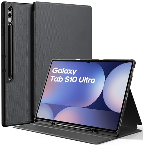 EasyAcc Case for Samsung Galaxy S9 Ultra/ S10 Ultra 14.6 inch 2024 with S Pencil Holder, Book Cover Folio Stand Tablet Protective Case, Auto Wake/Sleep Funtion, Black