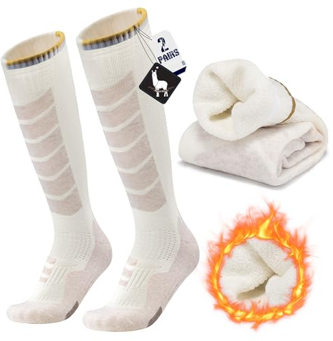 ineepor Alpaka Skisocken Herren Damen Thermosocken Kniestrümpfe 2 Paar Wolle Snowboard Socken Dicke Winter Warme Outdoor Sportsocken Kompressionsstrümpfe Extra Kissen Schweißabsorbierend Atmungsaktiv