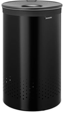Brabantia Laundry Basket with Lid | 60L Washing Bin with Removable Cotton Bag & Quick-Drop Opening | Space-Saving Laundry Hamper | Matt Black