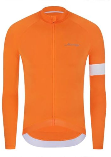 MOXILYN Winter Men's Cycling Jerseys Long Sleeve Thermal Fleece Cold Weather Cycling Jackets Warm Bike Tops Zipper Pocket, Orange, XXXL