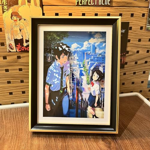 Zhongkaihua Anime-Bilderrahmen-Poster, Miyamizu Mitsuha/Tachibana Taki Figur, handgefertigt, Diorama, 3D-Anime-Kunstmalerei, Heimdekoration, Geschenke, 21 x 27 cm