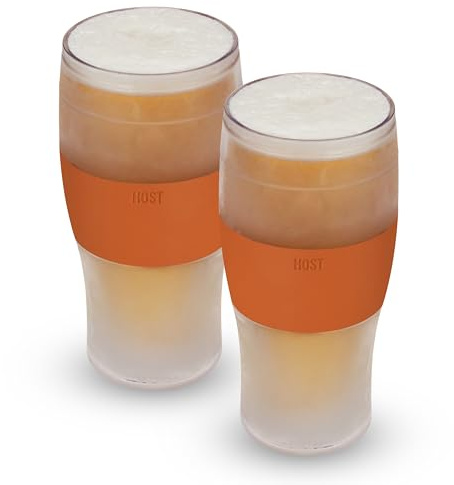Host FREEZE Beer Glasses, Frozen Brew Mugs, Freezable Pint Glass Set, Insulated Beer Glass to Keep Your Drinks Cold, Double Walled Insulated Glasses, Gift for Dad, 16oz, Set of 2, Burnt Orange