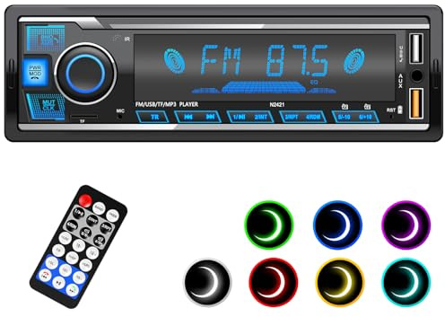 Autoradio Bluetooth,Auto Radio Bluetooth Radio mit 7 Farben Licht Einstellbar 1 Din Autoradio Bluetooth FM mit 2USB/AUX/TF MP3 Player Unterstützt iOS und Android