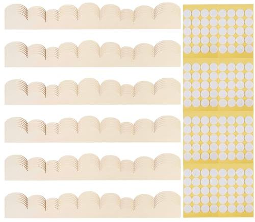 oupados Lot de 24 bandes décoratives en bois non peintes - Bord ondulé | (40 x 4 cm) -Bandes décoratives en bois avec pastilles adhésives pour bricolage de maison, maison de poupée, armoire, étagère