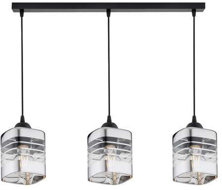 KAR LIGHTING Pendellampe 3-flammig Schwarz – höhenverstellbare Loft Hängeleuchte aus Metall mit Glas und Silber – E27 Hängelampe für Wohnzimmer, Esszimmer, Küche oder Büro