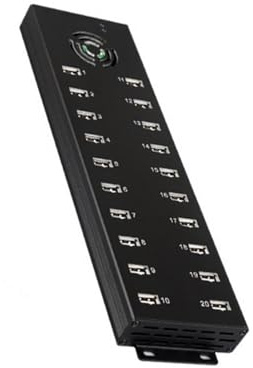20-port USB charging dock USB hub provides smart chip technology for safe and efficient device charging and data transfer for multiple devices