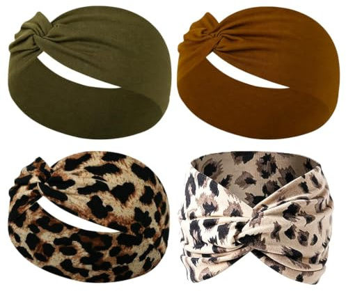 4 Stück Haarband Damen Elastisches Stirnband Schweissabsorbierend Set | Turban Kopfband, Yoga Fitness, schweiss fixierend, bequem, robust waschbar, sortiert, praktisch tragbar, Qualität langlebig