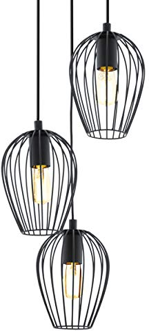 EGLO Pendellampe Newtown, 3 flammige Vintage Pendelleuchte, Retro Hängelampe aus Stahl, Schwarz, Fassung: E27, Ø 38 cm