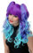 WIG ME UP - YZF-7096+A-T2410/TF2513THL 3-teilig Perücke + Zöpfe abnehmbar Cosplay Damenperücke lang lockig ombre Blau-Türkis Blauviolett-Neonblau Pony