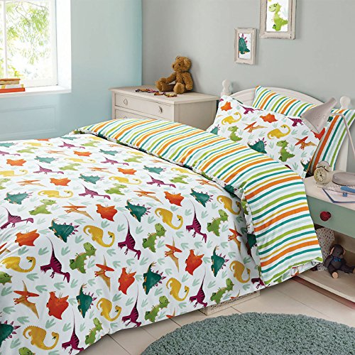 Dreamscene Copripiumino e Federa Dinosauro Reversibile Righe, Singolo