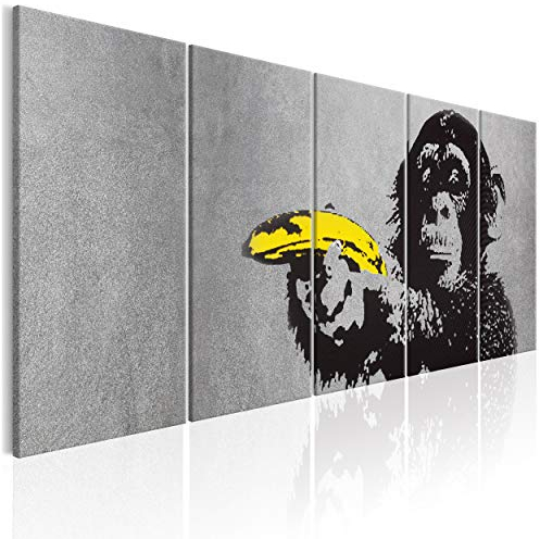 decomonkey Bilder Banksy Affe 200x80 cm XXL 5 Teilig Leinwandbilder Bild auf Leinwand Wandbild Kunstdruck Wanddeko Wand Wohnzimmer Wanddekoration Deko Street Art
