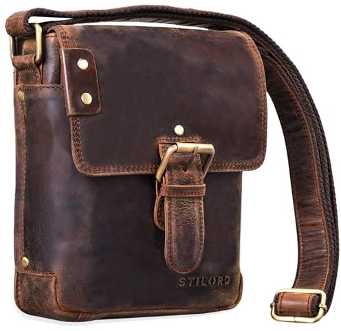 STILORD 'Alessio' Leder Messenger Bag Männer klein Vintage Umhängetasche Herrentasche Tablettasche Schultertasche aus echtem Leder, Farbe:zamora - braun