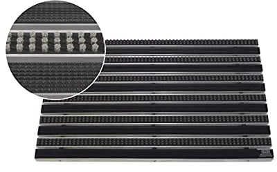 EMCO Eingangsmatte DIPLOMAT 22mm Gummi schwarz + Bürsten grau Fußmatte Schmutzfangmatte Fußabtreter Antirutschmatte, Größe:590 x 390 mm