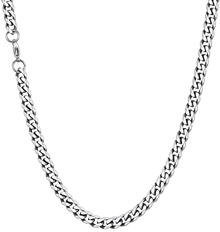 U7 Damen Herren Panzerkette Collier Edelstahl 46cm Panzer Halskette 6mm breit kubanische Gliederkette Hip Hop Link Necklace Modeschmuk Accessoire für Jungen Mädchen