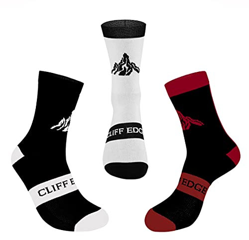 Cliff Edge 3er oder 6er Fahrrad-Socken Straßenrennen, Cycling-socks, Bike-Socken, Mountainbiking - Lang mit Verstärkung im Mittelfuß für mehr Stabilität und Ausdauer (3x Weiß, 39-42)