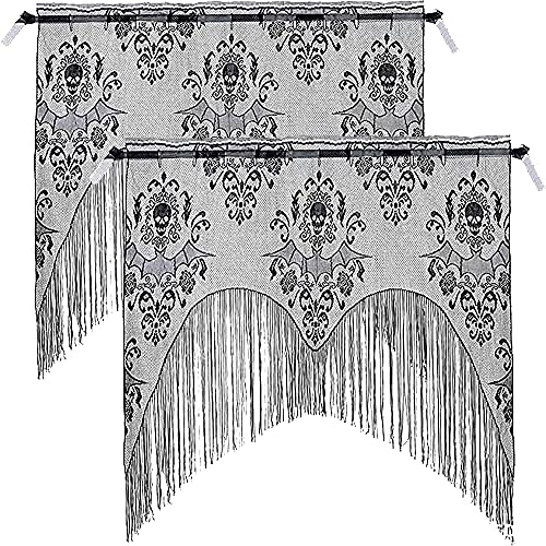 2 Stück Spitze Halloween Deko Vorhang Türvorhänge Gardinen Skelett Fledermaus Spinne Muster Gothic Party Dekor für Wohnzimmer Schlafzimmer Kinderzimmer Wand Fenster Kamin Abdeckung Gruselig Party Deko
