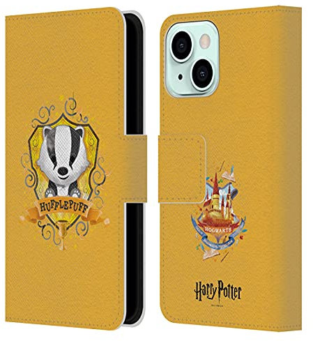 Head Case Designs Officially Licensed Harry Potter Hufflepuff Deathly Hallows II Leather Wallet Case Compatible With Apple iPhone 13 Mini