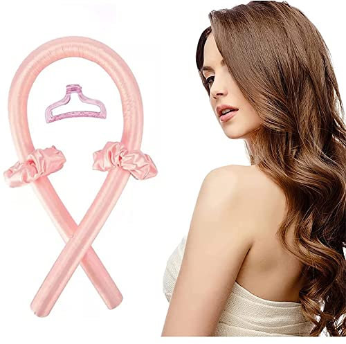 Heatless Curls,Heatless Curling Ribbon Faltbares Gummi Curling Ribbon für Langes Haar, Lockenwickler Weiches Stirnband, Lazy Curler Set für DIY-Styling zu Hause (Rosa)