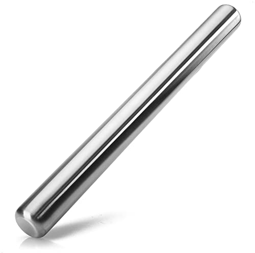COM-FOUR® Premium Rouleau à pâtisserie - Rouleau à pâtisserie en acier inoxydable - résistant au lave-vaisselle (argenté - extrémités droites)