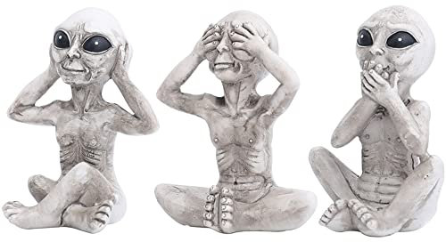 CHBDJY UFO Alien Statue, Weltraum Alien, Hear No Evil Speak No Evil Figur, Halloween Decor (White Alien)