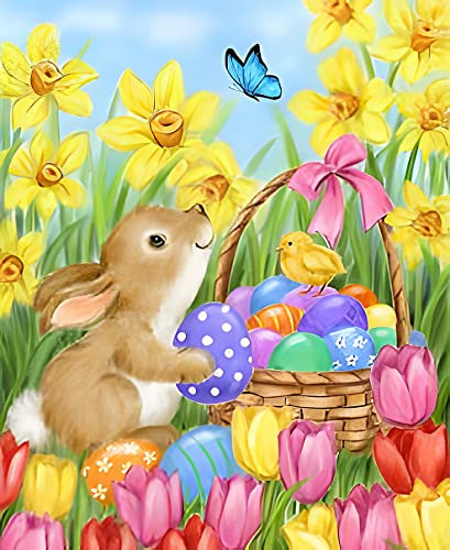 RICUVED Hase Diamond Painting Bilder, 5D Blumen Diamant Painting Bilder Erwachsene Tiere Diamant Malerei Bilder Set Full Drill Ostern Diamond Painting Cross Stickerei Malerei für Heimdekor Set 30x40cm