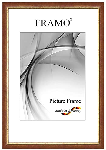 FRAMO Barock Bilderrahmen 42 x 59,4 cm (DIN A2) aus Massivholz | Rot Gold | Farbe/Größe wählbar | Retro Vintage Antik Rahmen N°066