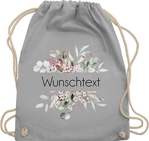 Turnbeutel Rucksack - Aufdruck selbst gestalten - Wunschtext I Geschenk personalisiert I Geschenk Weihnachten - Unisize - Hellgrau - beutel kita stoffbeutel name personalisierte blume beuteltasche